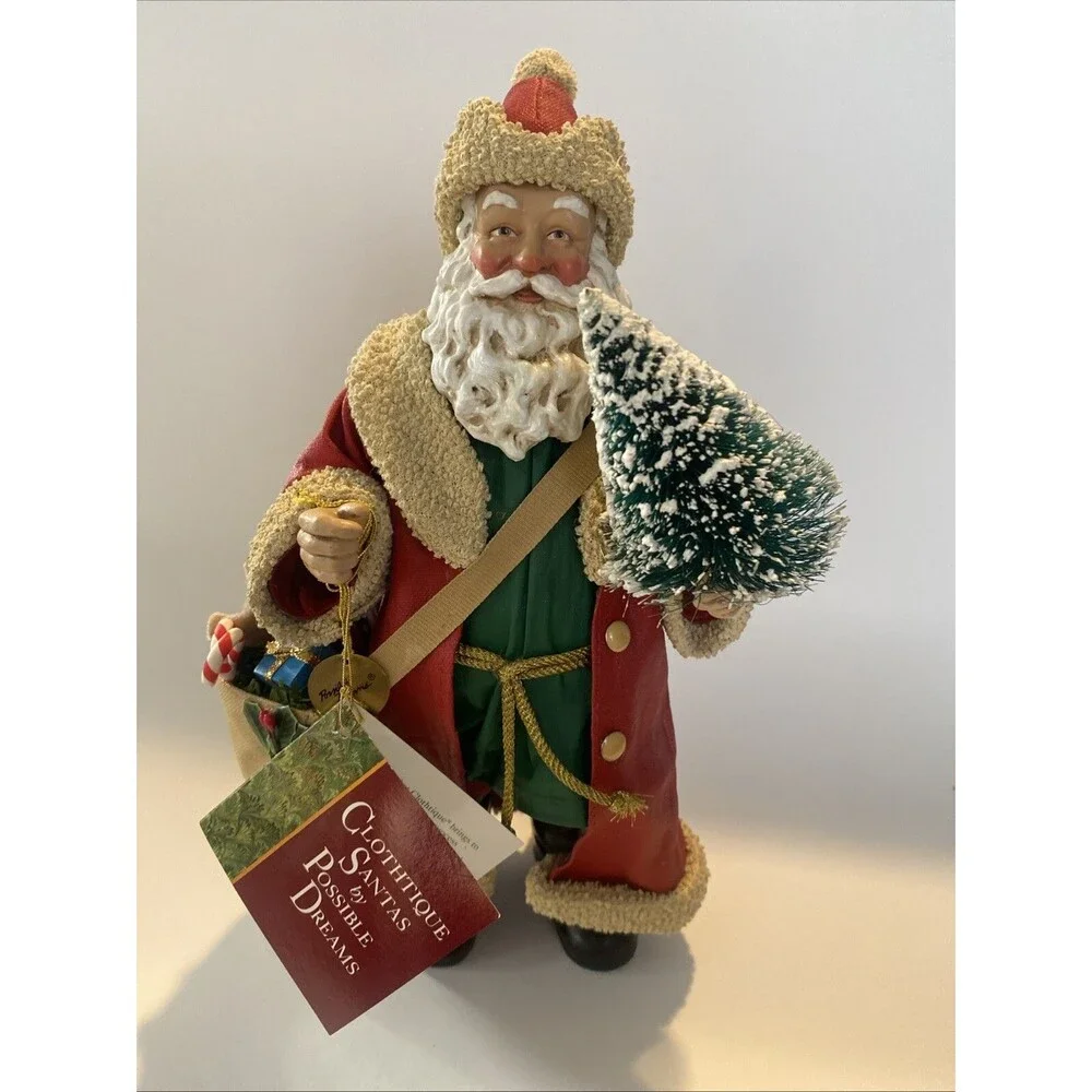 Clothtique POSSIBLE DREAMS 1994 Santa Figure Bottle Brush Tree Bag Toy Christmas